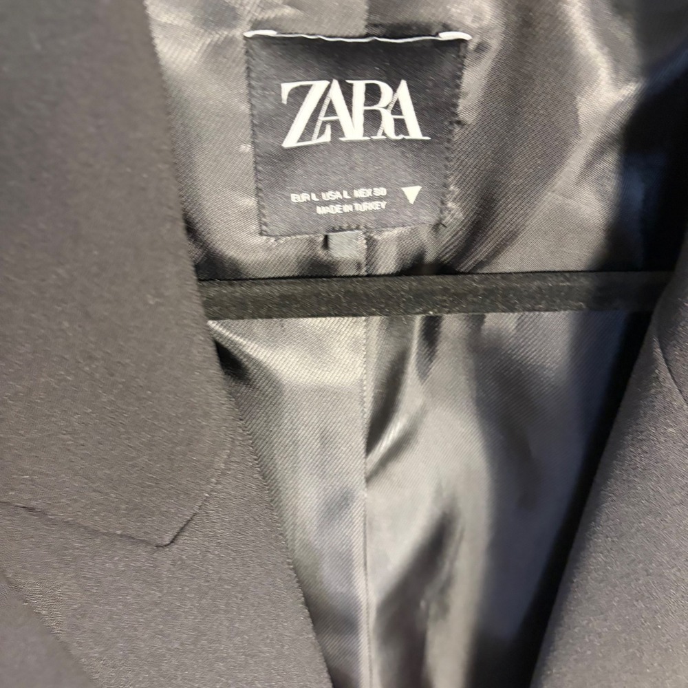 Zara Blazer Women L Black Double Breasted Peak Lapel Long Sleeve Professional - Picture 4 of 8